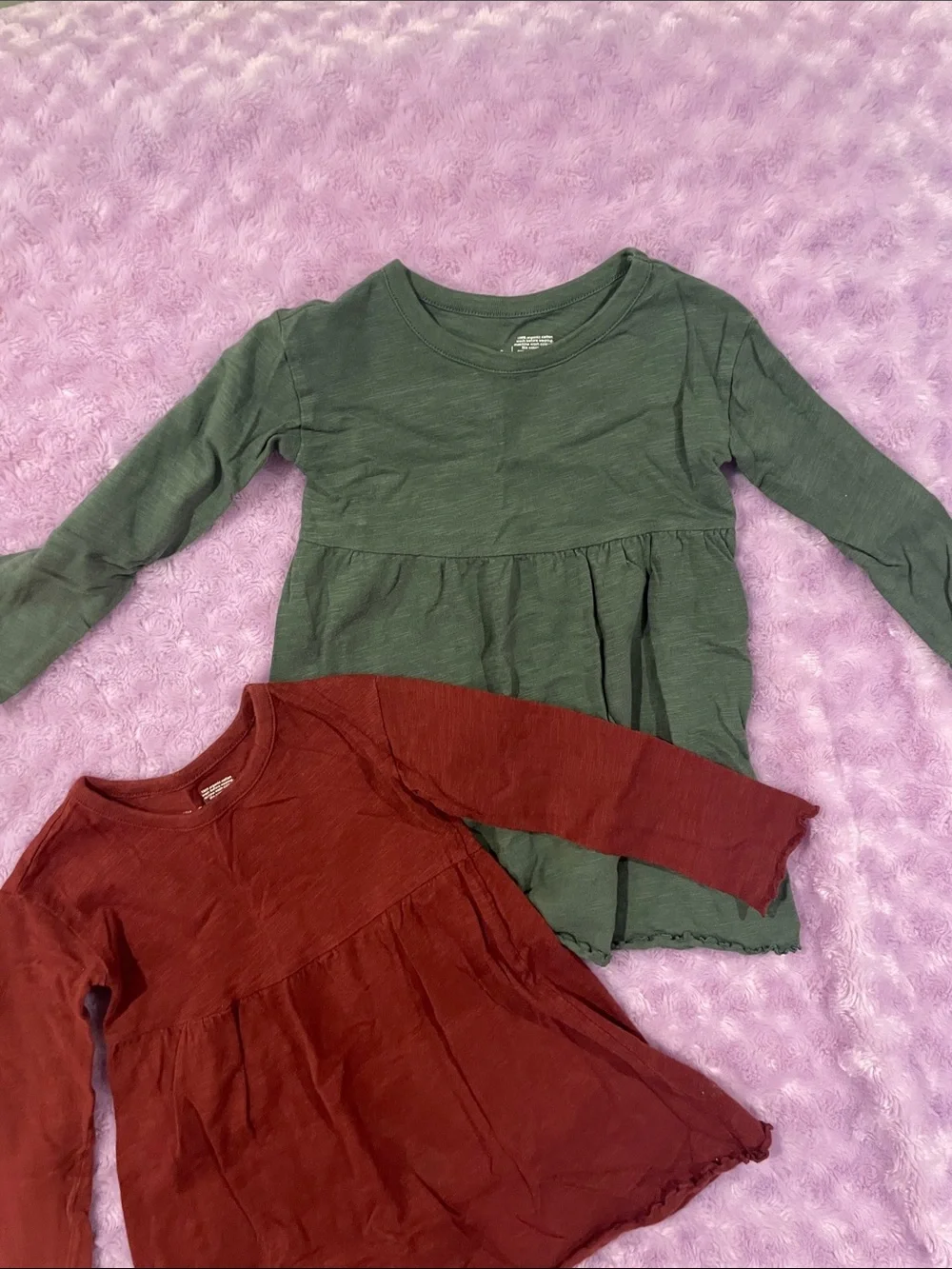 Girls' Long Sleeve Twirl Dress - Olive Green & Burgundy